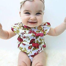 Load image into Gallery viewer, Luxury Modern Cute Floral Romper Baby Girls Clothes Jumpsuit Romper Headband Toddler Dress With Bow For Girls
