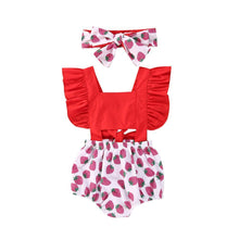 Load image into Gallery viewer, Newborn Baby Girl Clothes Ruffle Backless Cherry Romper  Headband Outfit Baby Girl Summer Clothes In Modern New Style
