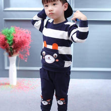 Load image into Gallery viewer, Baby Boy Cartoon Cute Bear Striped Printed Cotton Long Sleeve Two-piece Clothes Set For Boys Kids
