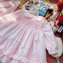 Load image into Gallery viewer, Handmade Luxury Interesting Baby Girl Spring Autumn Long Sleeve Pink Handmade Smoking Dress
