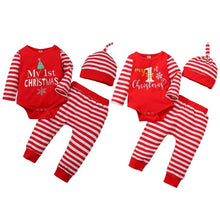 Load image into Gallery viewer, 3PCS  Romper Jumpsuits+Striped Pant Christmas Clothes Set Kids for Infant Boys/Girls In Christmas Printed Design
