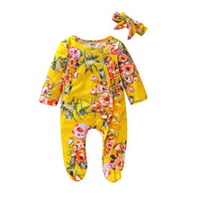 Load image into Gallery viewer, Modern Interesting Luxury Floral Newborn Baby Girl Clothes Infant Baby Girl Footed Full Sleeve Outfit Romper Jumpsuit With Big Bow In Modern Design
