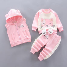 Load image into Gallery viewer, Modern Fashion Cotton Thick Warm Casual Hooded Sweater Cartoon Cute Bear Three-piece Suit For Baby Boy &amp; Girl
