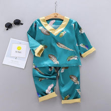 Load image into Gallery viewer, Luxury Modern Children's Pajamas Set Baby Suit Toddler Boys and Girls Ice Silk Satin Cartoon Printing Tops Pants Set Home Wear pajams for Kids
