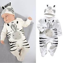 Load image into Gallery viewer, Newborn Baby Boys Romper Clothes Cotton Cute Cartoon Print Long Sleeve Jumpsuit Hat 2 Pcs
