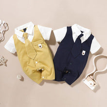 Load image into Gallery viewer, Luxury Modern baby Suit New boy's Jumpsuit Baby Short-sleeved Gentleman Suit Tie Robe summer Suit For Birthday and Party
