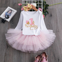 Load image into Gallery viewer, Luxury Modern Baby Girl First 1st Birthday Party Dress Cute Pink Tutu Cake Outfits For Birthday Party with Big Bow And Unicorn Design
