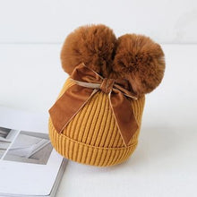 Load image into Gallery viewer, Baby Double Pompom Knitted Hat For Baby Girl Warm Thicker Children Infant Beanie Cap In elegant Winter Modern Deisgn With Big Bow
