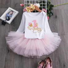 Load image into Gallery viewer, Luxury Modern Baby Girl First 1st Birthday Party Dress Cute Pink Tutu Cake Outfits For Birthday Party with Big Bow And Unicorn Design
