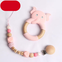 Load image into Gallery viewer, Modern Luxury Pacifier Clip Chain Beech Beads Silicone Elephant Pendant Baby Teething Nursing Clips Chain For Baby
