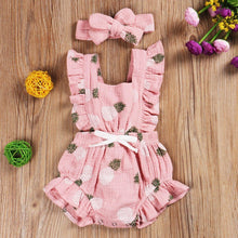 Load image into Gallery viewer, Newborn Baby Girls Ruffles Romper  Backless Flower Sun suit Jumpsuits With Headband In Luxury Floral Design
