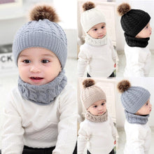 Load image into Gallery viewer, Trend New Toddler Hat Baby Girls and Boys Winter Warm Knitted Wool Hemming Hat Beanie Cap and Warm Scarf
