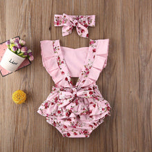 Load image into Gallery viewer, Luxury Modern Newborn Baby Girl Clothes Polka Dot Print Flower Fly Sleeve Romper Jumpsuit Headband 2Pcs Outfits For Girls
