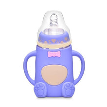 Load image into Gallery viewer, Infant Cartoon Baby Cute Feeding Glass Bottle Safe Silicone Milk Bottle With Handle Newborn Drink Training Colorful Feeding Bottles
