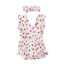 Load image into Gallery viewer, Newborn Baby Girls Ruffles Romper  Backless Flower Sun suit Jumpsuits With Headband In Luxury Floral Design
