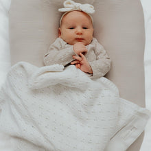 Load image into Gallery viewer, Vanilla White Pointelle Knit Blanket
