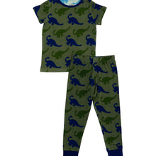 Load image into Gallery viewer, Bamboo Short Sleeve Pajama Set with a Green Dinosaur Print
