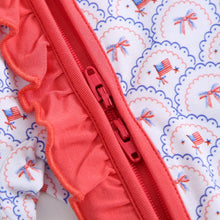 Load image into Gallery viewer, Liberty &amp; Lace Ruffled Zippered Baby Romper

