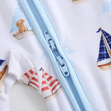 Load image into Gallery viewer, Ruff Waves Zippered Baby Romper
