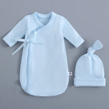 Load image into Gallery viewer, Light Blue Bereavement Gown &amp; Hat Set
