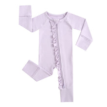 Load image into Gallery viewer, Wisteria Ruffled Zippered Baby Romper
