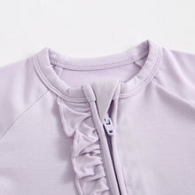 Load image into Gallery viewer, Wisteria Ruffled Zippered Baby Romper
