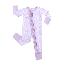 Load image into Gallery viewer, Bows &amp; Blooms Ruffled Zippered Baby Romper
