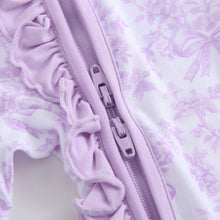 Load image into Gallery viewer, Bows &amp; Blooms Ruffled Zippered Baby Romper
