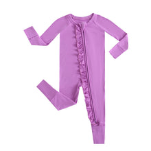 Load image into Gallery viewer, Luxie Lavender Ruffled Zipper Baby Romper
