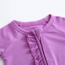 Load image into Gallery viewer, Luxie Lavender Ruffled Zipper Baby Romper
