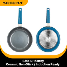 Load image into Gallery viewer, MASTERPAN Ceramic Nonstick Stovetop Oven Frypan &amp; Skillet &amp; Stainless Steel Lid Set, Azure Color 9.5"(24cm)
