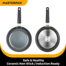 Load image into Gallery viewer, MASTERPAN Ceramic Nonstick Stovetop Oven Frypan &amp; Skillet with Stainless Steel Lid &amp; Utensils, Grey 9.5" (24cm)
