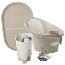Load image into Gallery viewer, Shnuggle Bathtime Essentials Bundle | Baby Bath, Rinse Jug, Ellie Toy Scoop, Toy Boats &amp; Squishy Changing Mat - Taupe
