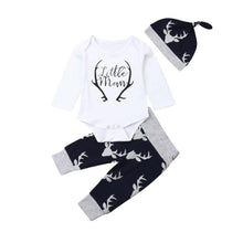 Load image into Gallery viewer, Newborn Baby Boy Clothes Costume Little Man Romper+Deer Leggings+Hat Warm Outfit Baby Boy Infant Clothes In elegant Modern Design

