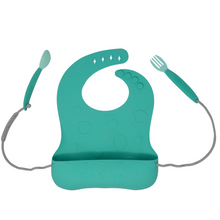 Load image into Gallery viewer, Travel Tether Bib+ Utensils
