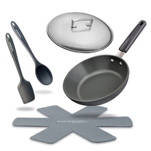 Load image into Gallery viewer, MASTERPAN Ceramic Nonstick Stovetop Oven Frypan &amp; Skillet with Stainless Steel Lid &amp; Utensils, Grey 9.5" (24cm)

