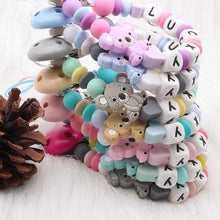 Load image into Gallery viewer, Modern Handmade Personalized Name Baby Pacifier Clips Silicone Pacifier Chain Wood Pacifier Holders For Pacifier For Baby Kids
