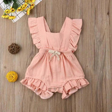 Load image into Gallery viewer, Baby Girl Ruffled Solid Color Sleeveless Backless Romper Jumpsuit Comfy Outfit Excellent Gift For Your Baby Girl

