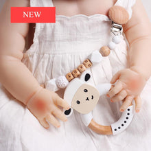 Load image into Gallery viewer, Modern Luxury Pacifier Clip Chain Beech Beads Silicone Elephant Pendant Baby Teething Nursing Clips Chain For Baby

