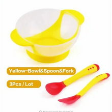 Load image into Gallery viewer, Children's Tableware Baby Learning Dishes With Suction Cup Assist Food Bowl Temperature Sensing Spoon Baby Feeding Bowl
