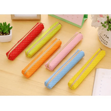 Load image into Gallery viewer, Classic Simple Candy Color Slim Canvas Pencil Pouch Pencil Bag For School Office Dot Printed Students Pencil Case
