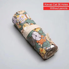 Load image into Gallery viewer, Colorful Roll Up Pencil Case Canvas Flowers Style Colored Pencils Wrap Multi-Purpose Pen Holder Cute Case
