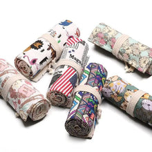 Load image into Gallery viewer, Colorful Roll Up Pencil Case Canvas Flowers Style Colored Pencils Wrap Multi-Purpose Pen Holder Cute Case
