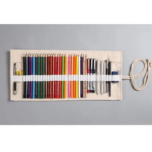 Load image into Gallery viewer, Colorful Roll Up Pencil Case Canvas Flowers Style Colored Pencils Wrap Multi-Purpose Pen Holder Cute Case
