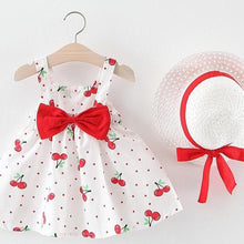 Load image into Gallery viewer, Modern Luxury Baby Girl Summer Party Clothing Cherry Dot Princess Dresses Bow Hat Outfits For Girls
