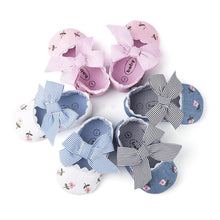 Load image into Gallery viewer, Baby Girl Newborn Shoes Floral Embroidery Striped Bowknot First Walker Soft Soles Anti-Slip Princess Shoes

