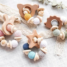 Load image into Gallery viewer, Wooden Teether Hedgehog Crochet Beads Wood Crafts Ring Engraved Bead Baby Teether Wooden Toys For Kids Rattle
