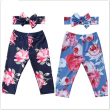 Load image into Gallery viewer, Luxury Modern Girls Summer Floral Baby Girls Pant with Headband Newborn Kid Girls Floral Bottoms Long Pants Trousers  In Flower Design  For Girls With Bow
