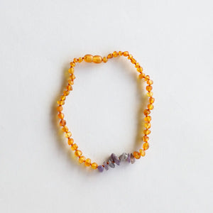 CanyonLeaf Raw Honey Amber + Raw Amethyst || Necklace