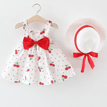 Load image into Gallery viewer, Luxury Modern Baby Girls Dresses With Hat 2pcs Clothes Sets Kids Clothes Baby Sleeveless Dress Print Floral Fruit Design Style

